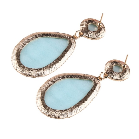 Blue Geometric Rhinestone Drop Earrings - Picture 2 of 3